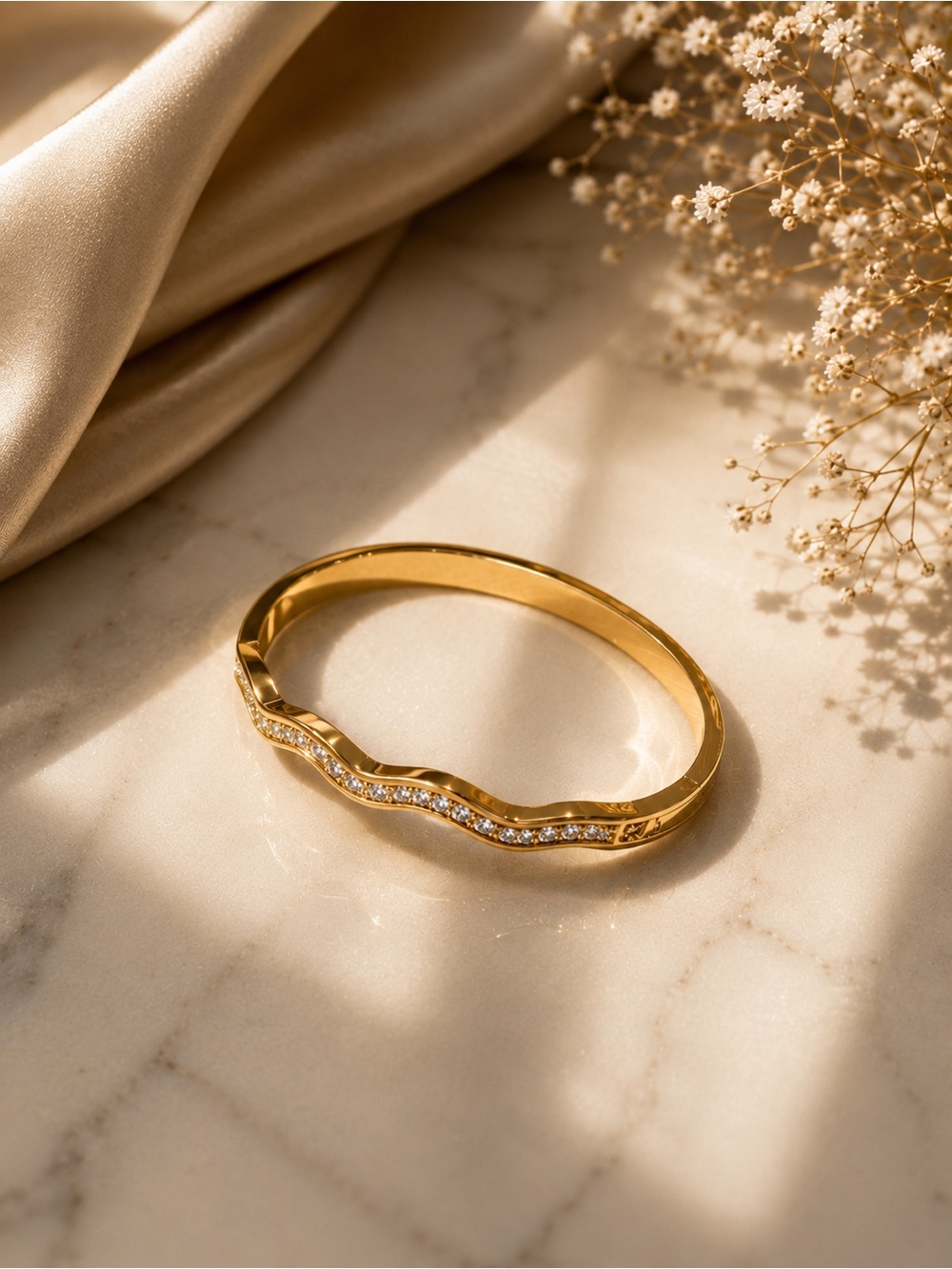 Gold Pavé Wave Bangle - Women Jewelry